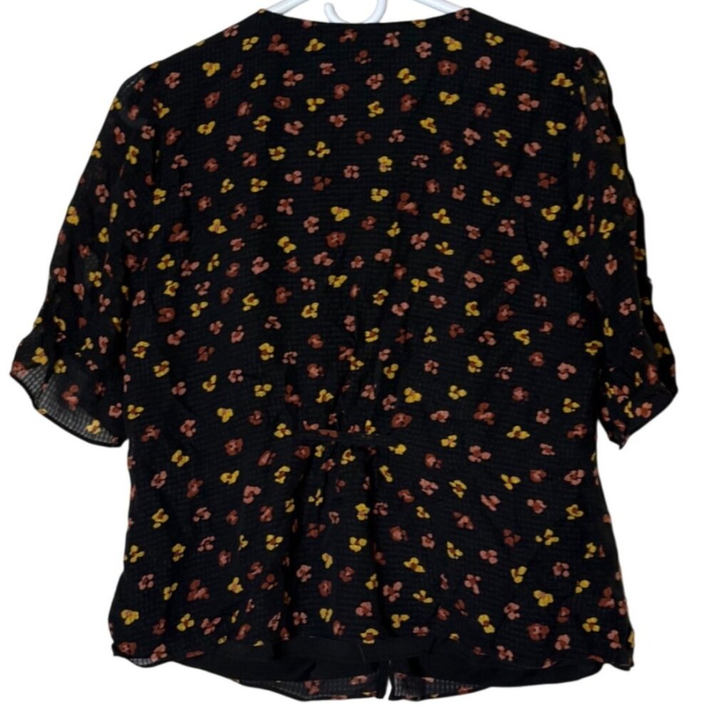 Madewell Silk Daylight Floral Blouse Tie Sleeve Button Front Top S M Cottagecore - Picture 8 of 10